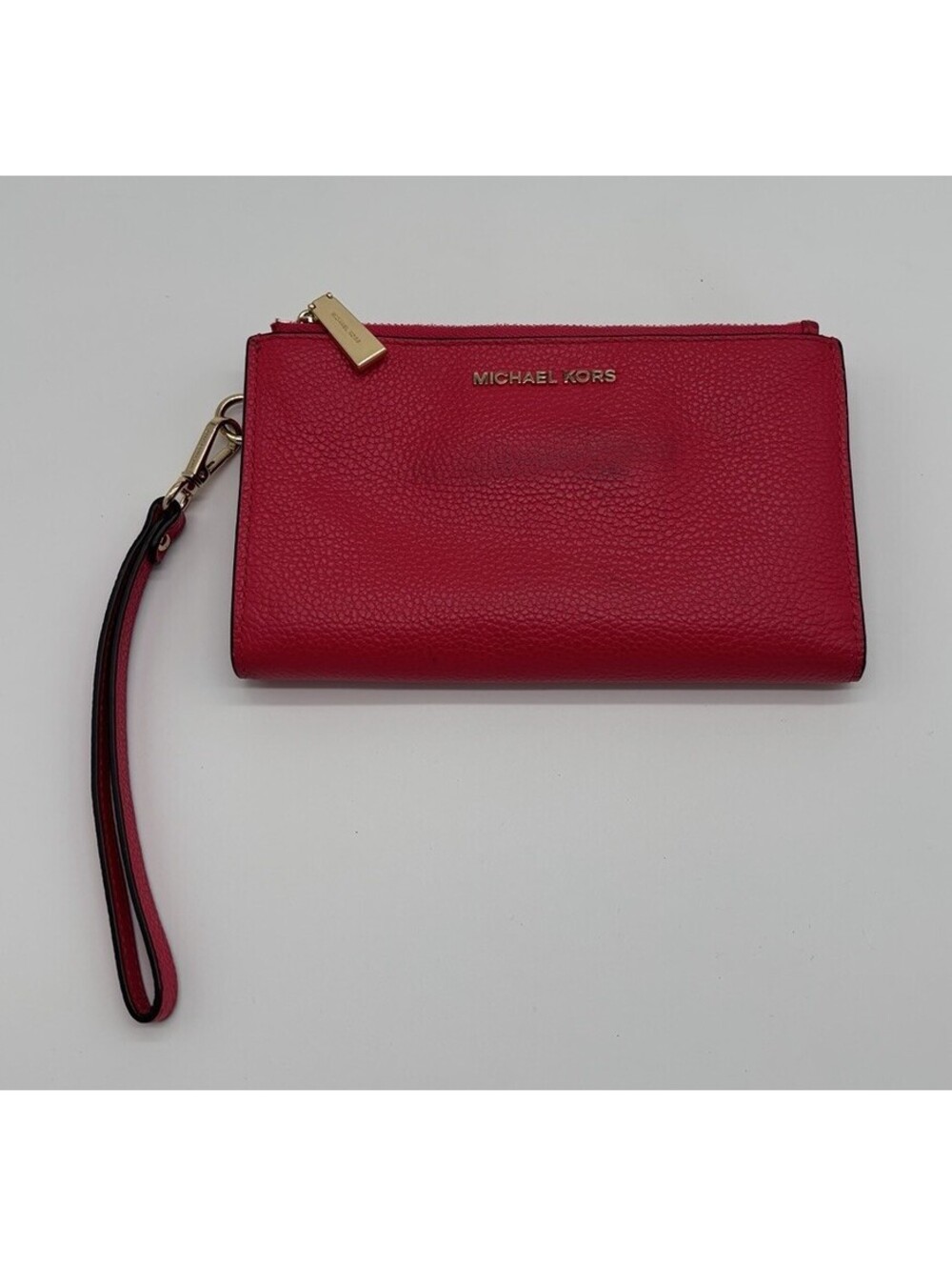 Michael Kors Adele Double Zip Pebble Leather Phone Wristlet Wallet Hot Pink